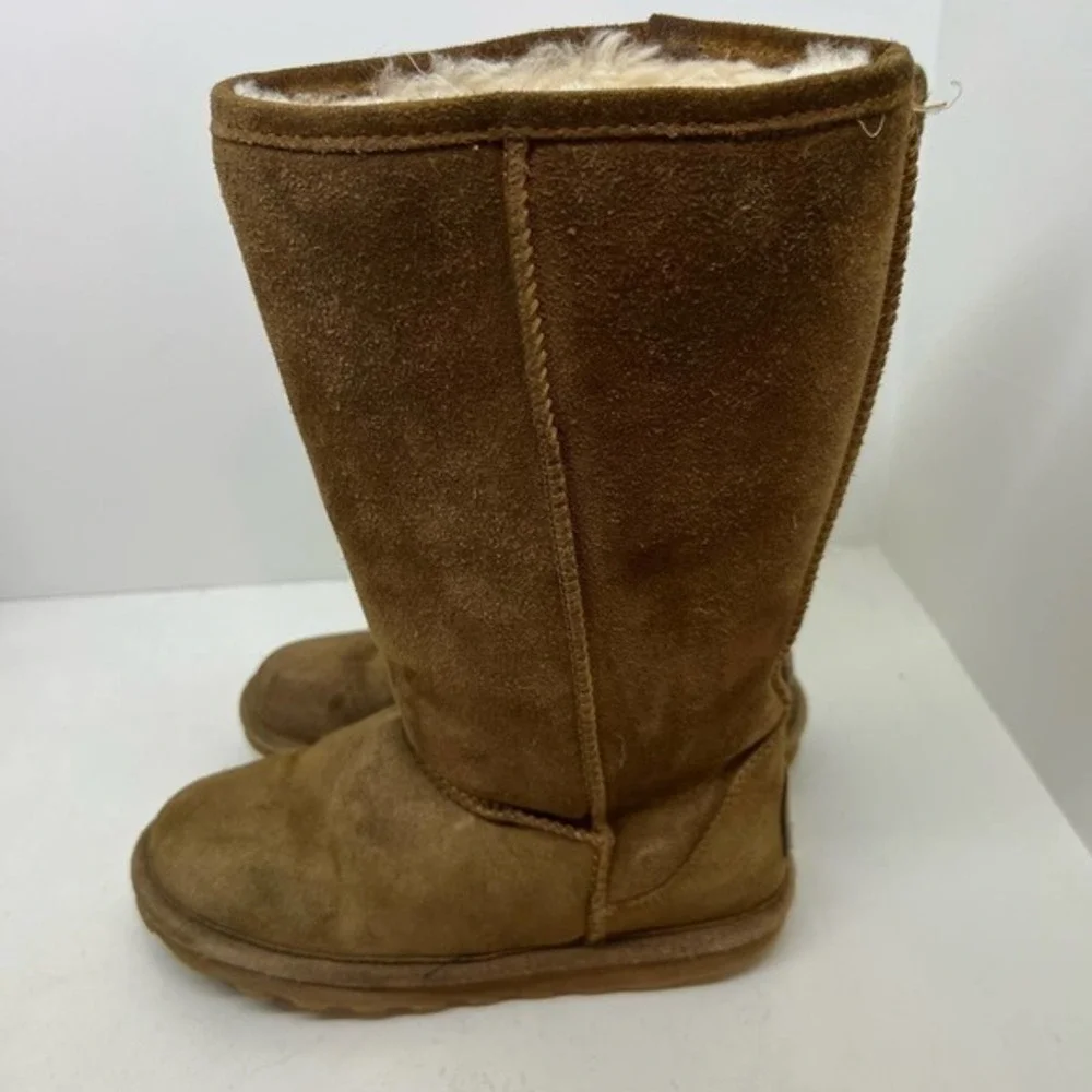 Bear Paw Elle tall suede brown tan winter boots sheepskin wool lining size 6